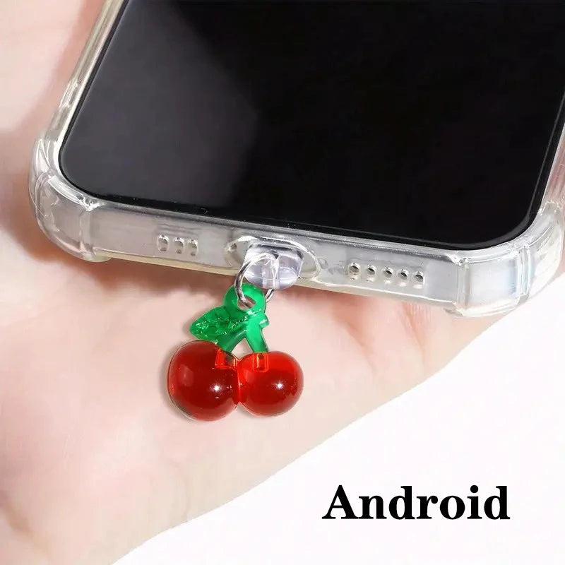 Red Cherry Dust Plug for Phone – Hanging Pendant Accessory for iPhone & Samsung Type-C Ports (1pcs)