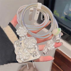 Kawaii Floral USB Cable Sleeve – 3D Epoxy White Flower Cover for iPhone 18W/20W Adapter Line