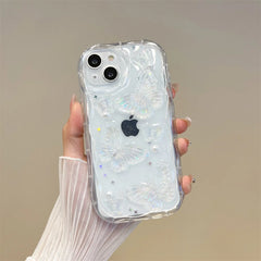 Shining Star Pearl Wave Glitter Case with 3D Butterfly for iPhone XR XS Max to 16 Pro Max