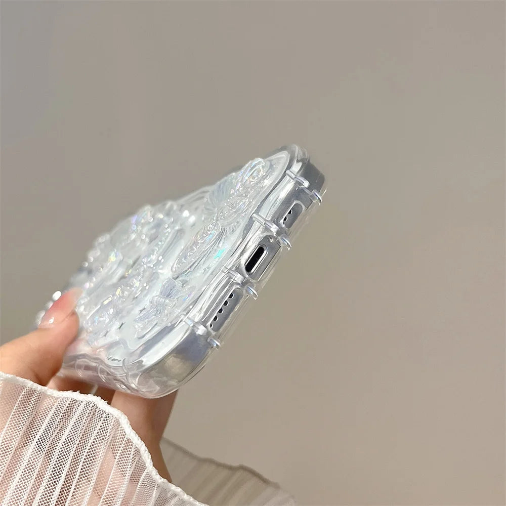 Shining Star Pearl Wave Glitter Case with 3D Butterfly for iPhone XR XS Max to 16 Pro Max