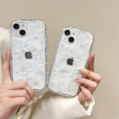 Shining Star Pearl Wave Glitter Case with 3D Butterfly for iPhone XR XS Max to 16 Pro Max