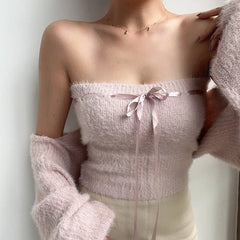 Wonyoung Knitted Tube Top And Cardigan