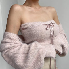 Wonyoung Knitted Tube Top And Cardigan