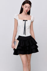 Chaeryeong White Square Neck Ribbon Top