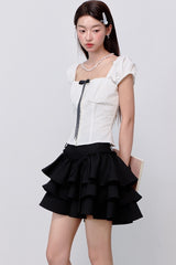Chaeryeong White Square Neck Ribbon Top