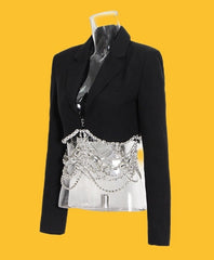 Yuna Black Crystal Chain Cropped Jacket