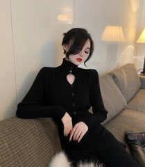 Yuna Black Cut-Out Puff Sleeve Top