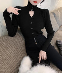 Yuna Black Cut-Out Puff Sleeve Top