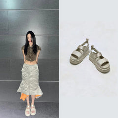 Beige Platform Double Strap Sandals | Hanni – NewJeans