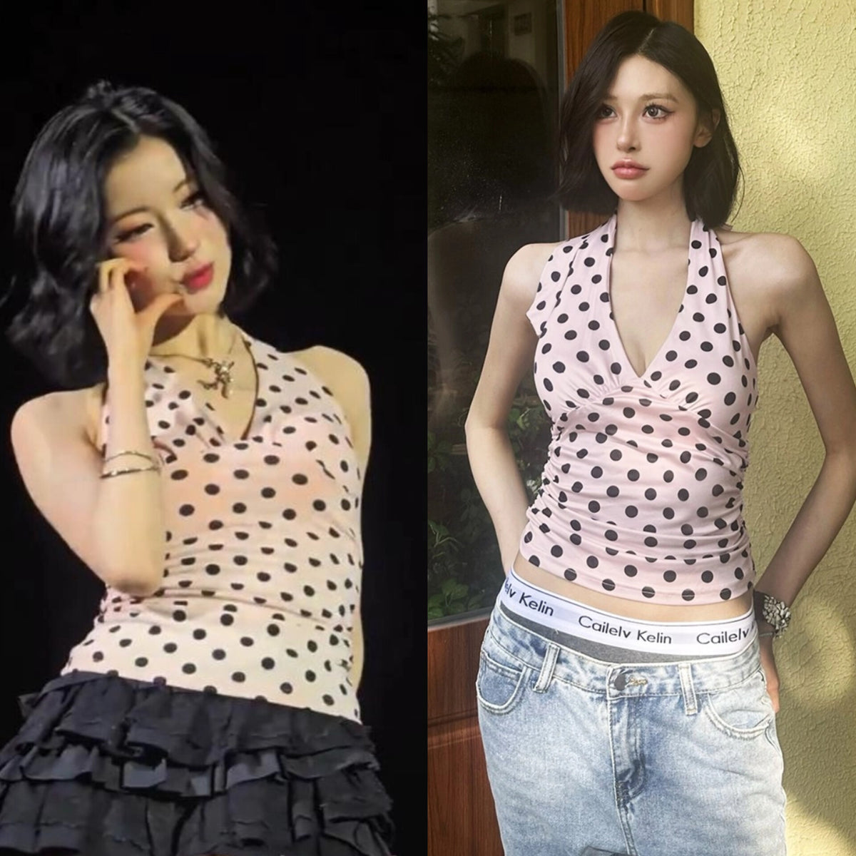 Asa Pink Polka Dot Halter Top