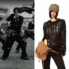 Black Ripped Pattern Knitted Sweater | J-Hope – BTS