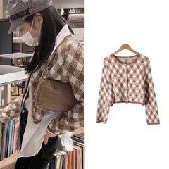 Brown Plaid Cropped Cardigan | Jennie – BlackPink