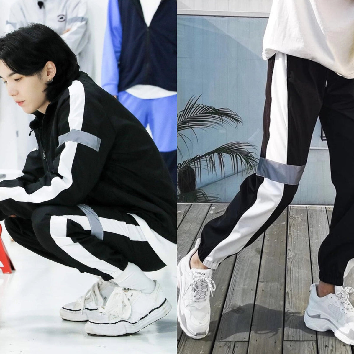 Suga Black Reflective Stripe Track Pants