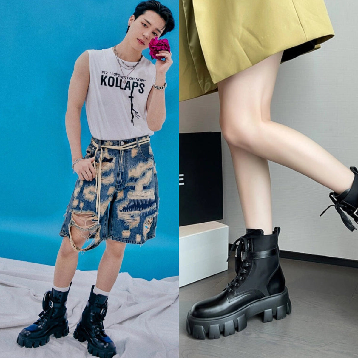 Jimin Combat Boots with Strap Pocket