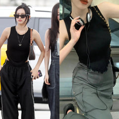 Chiquita Triangle Tassel Edged Ribbed Top