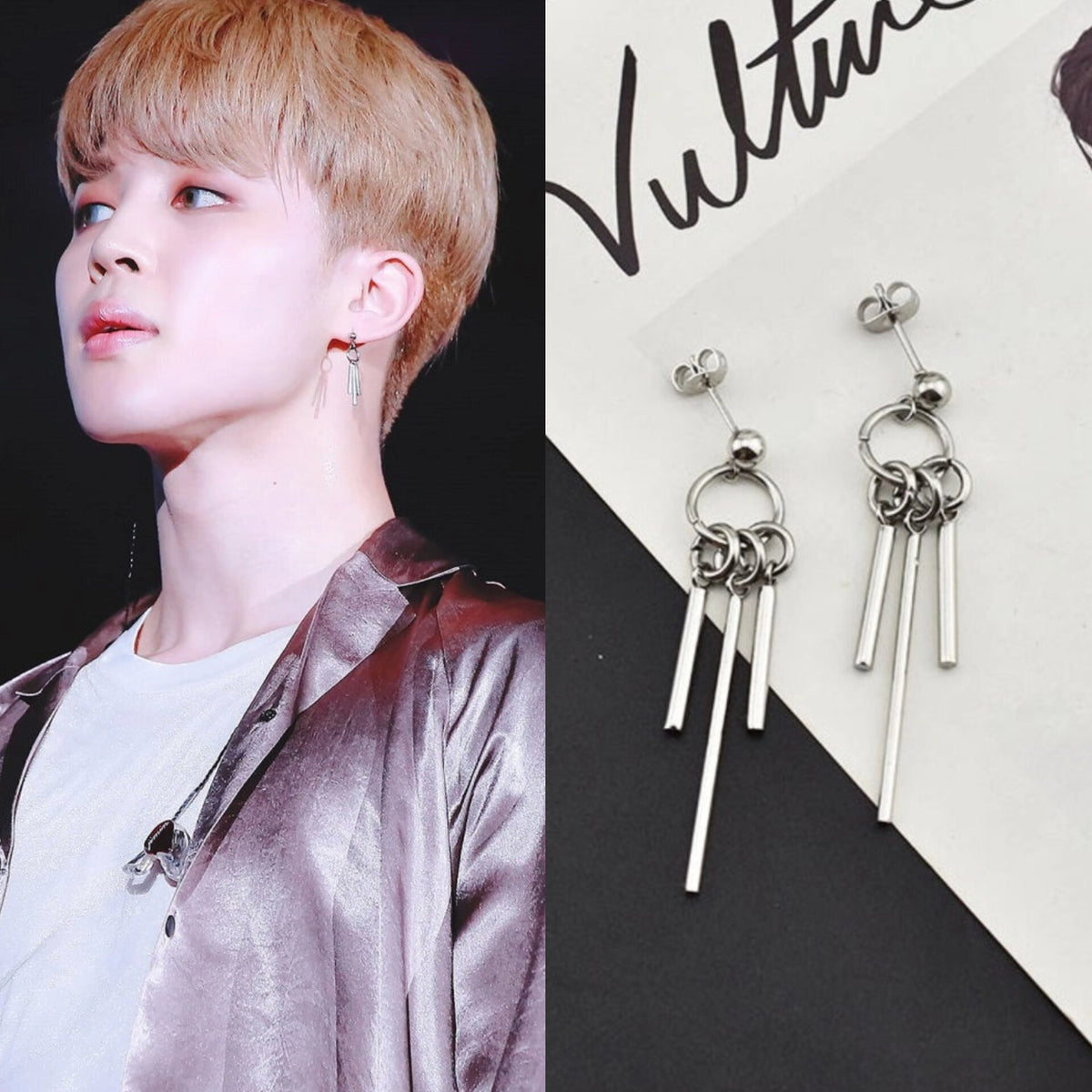 Jimin Silver Triple-Strip Earrings