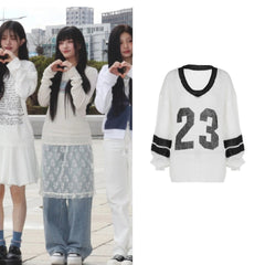 Minju White Graphic Jersey Sweater