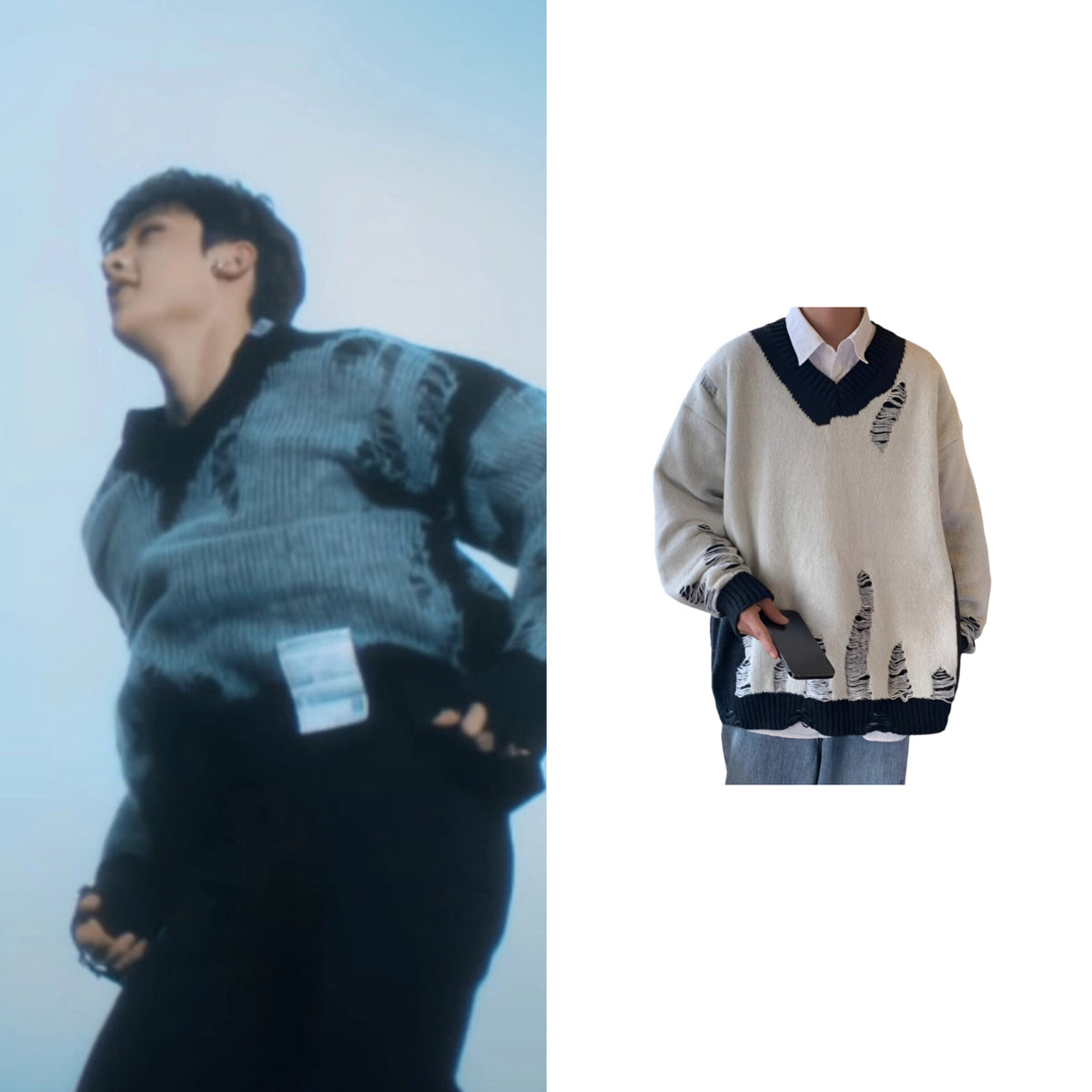 Bangchan Distressed V-Neck Sweater