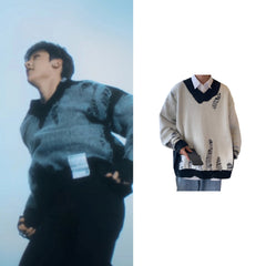 Bangchan Distressed V-Neck Sweater