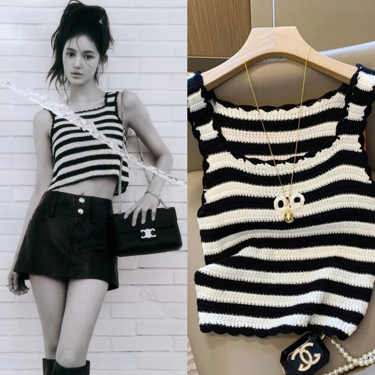 Danielle Noir White Stripe Knit Top