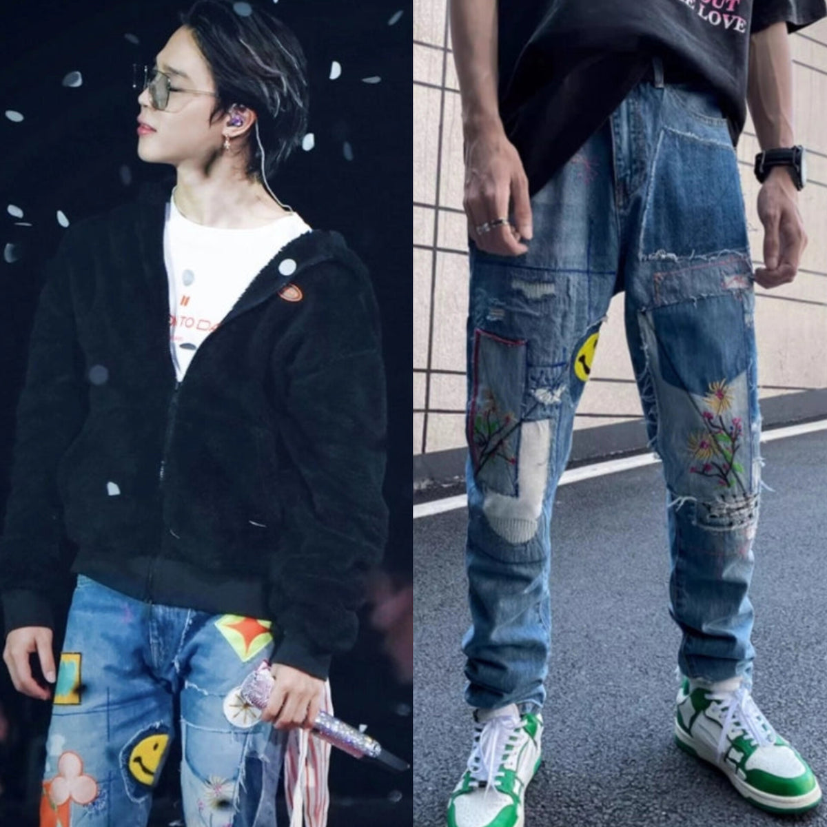 Jimin Patchwork Distressed Jeans