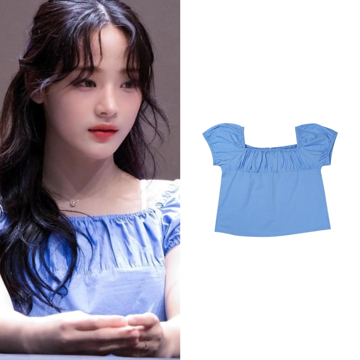 Minji Blue Gathered Off-Shoulder Top