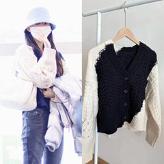 Black And White Abstract Knit Cardigan | Eunchae – Le Sserafim