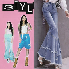 Haerin Indigo Raw-Edge Mermaid Jeans