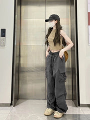 Ruka Grey Drawstring Cargo Pants
