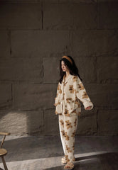 Beige Button Down Bear Pattern Pajama Set | Enhypen – Jungwon