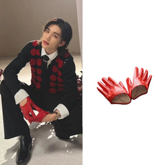 Hyunjin Red Leather Gloves