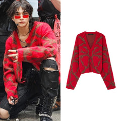 Hyunjin Red Abstract Sweater