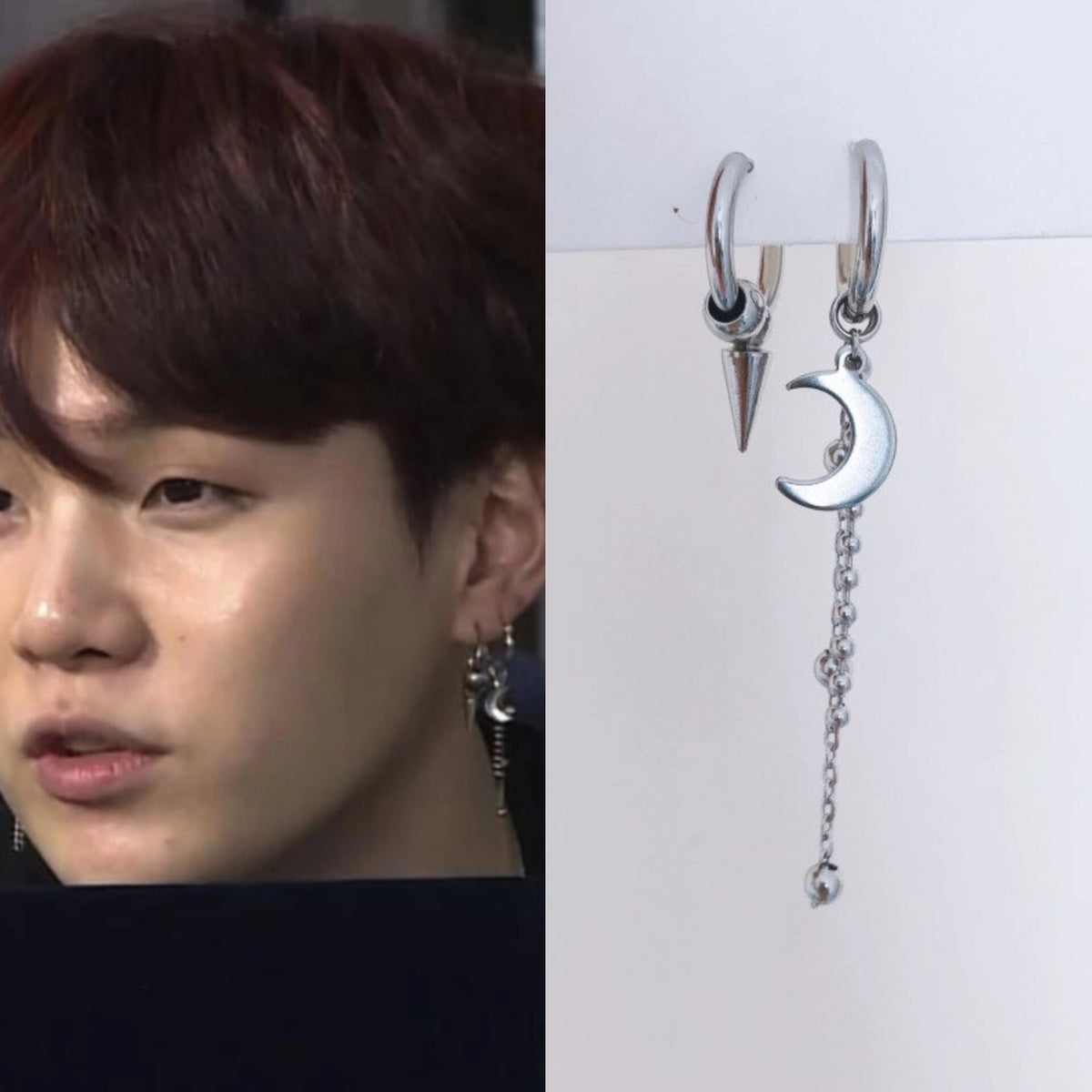 Suga Silver Crescent & Spike Hoop Earrings