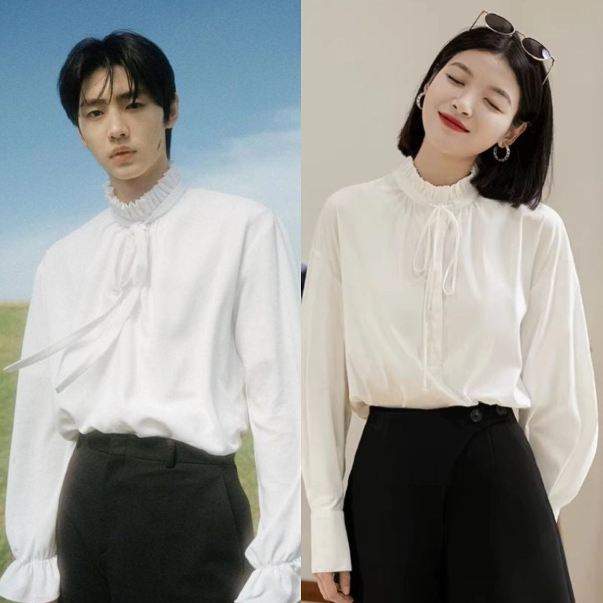 Sunghoon Ivory Pleated Collar Blouse