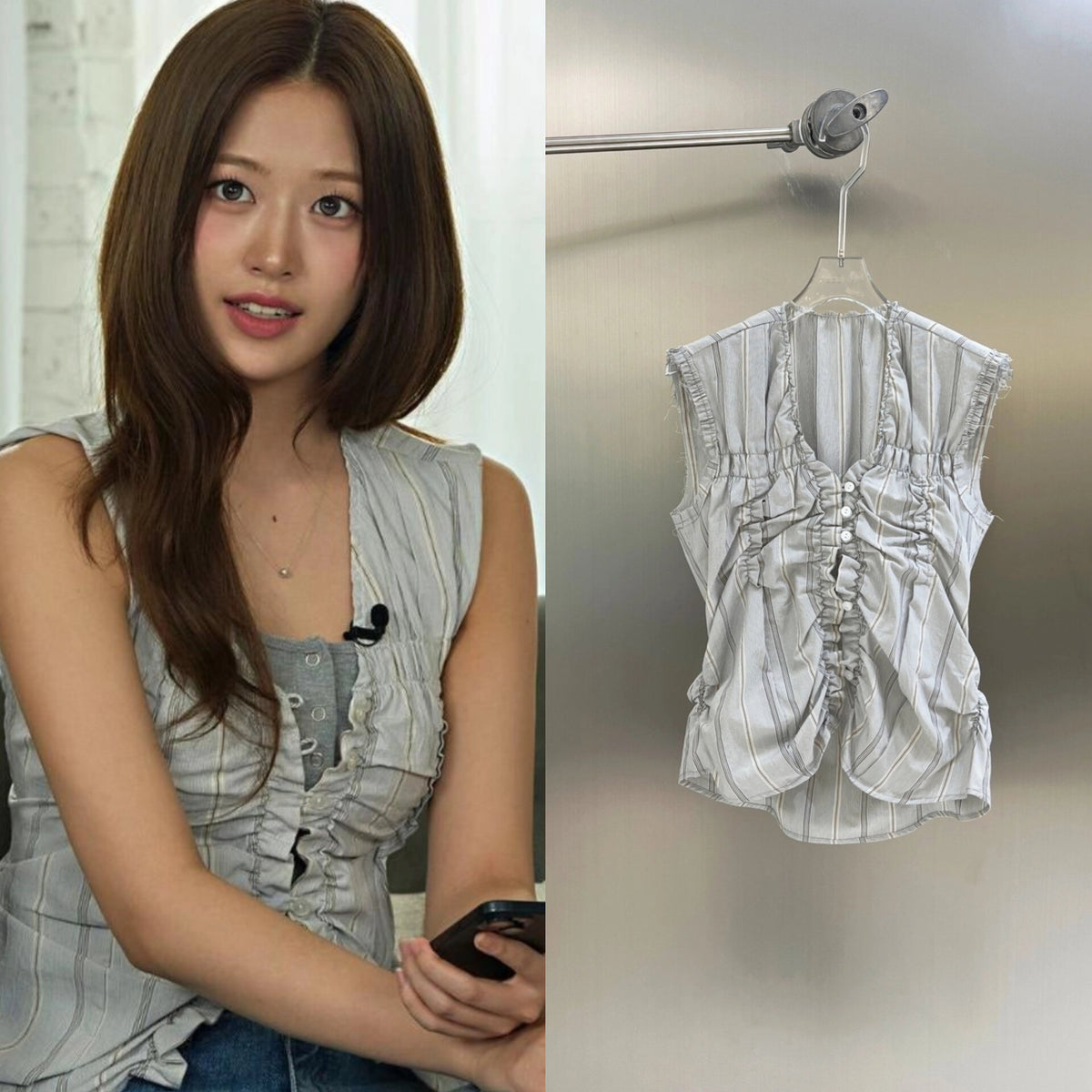 Yujin Grey Gathered Sleeveless Top