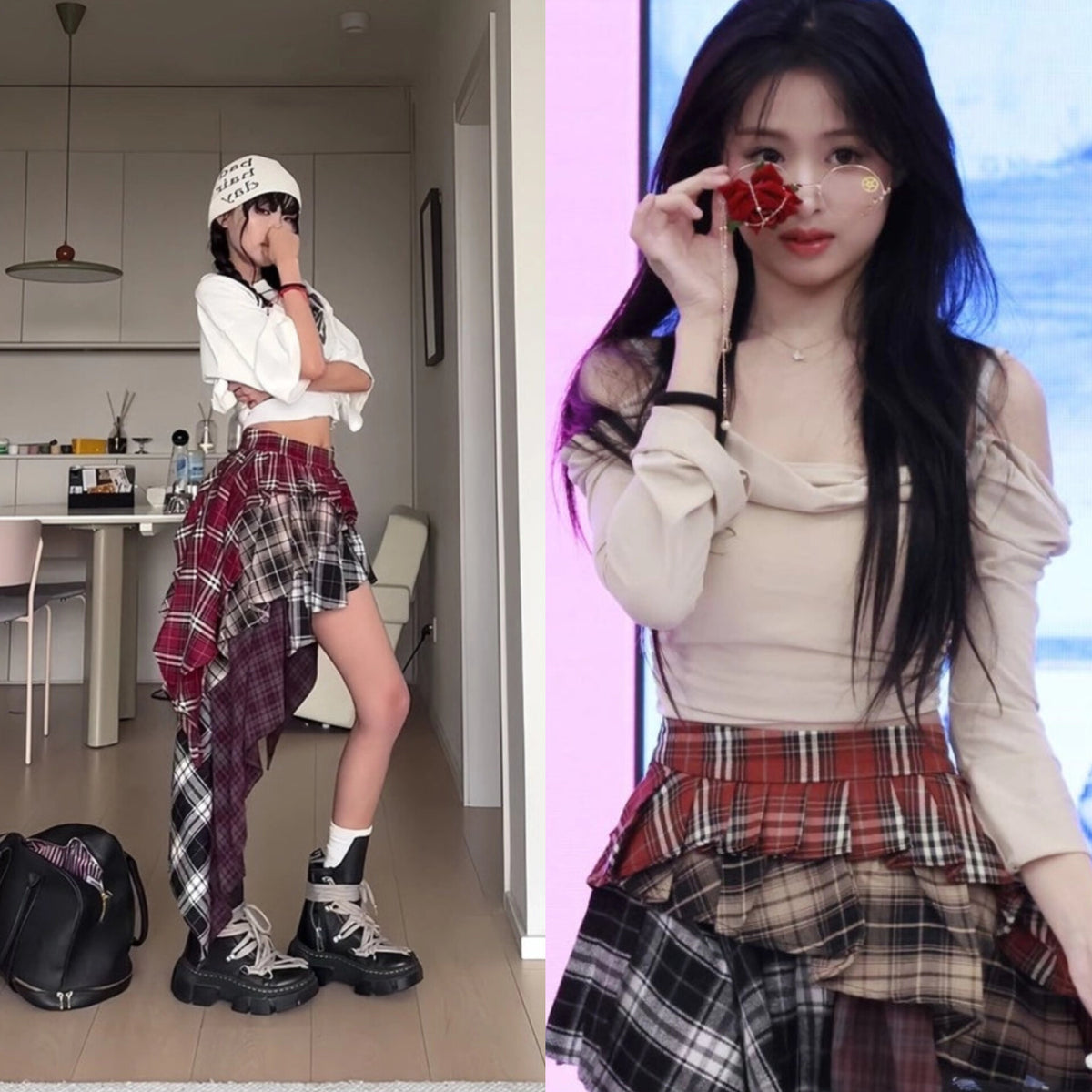Ahyeon Multicolored Layered Plaid Skirt