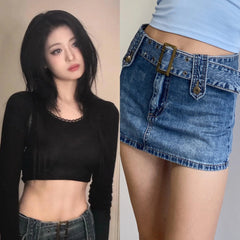 Ahyeon Retro Belted Denim Skort