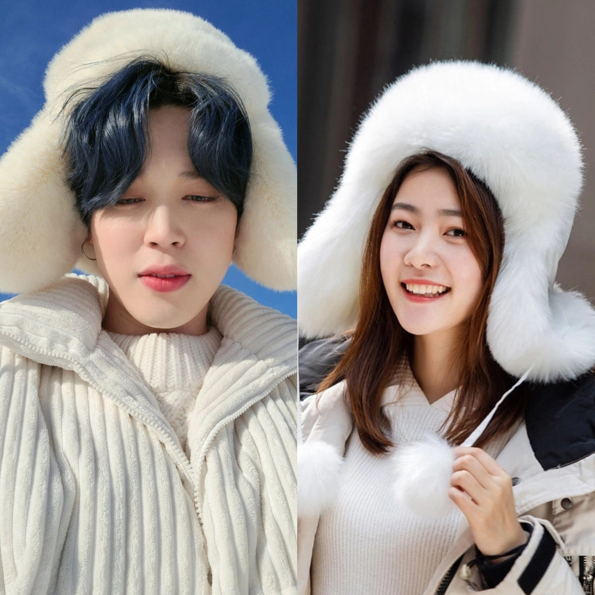 Jimin Ivory Fur Ski Hat