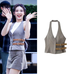 Chiquita Brown Halter Vest Top