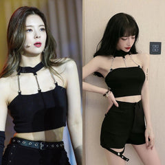Lia Black Halter Chain Crop Top