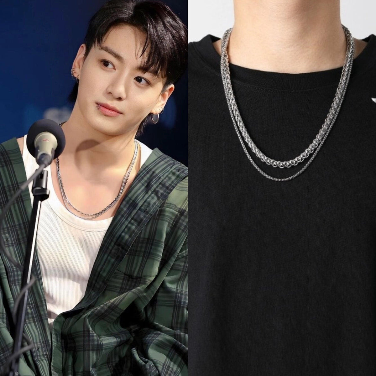 Jungkook Silver Double-Layer Chain Necklace