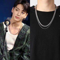 Jungkook Silver Double-Layer Chain Necklace