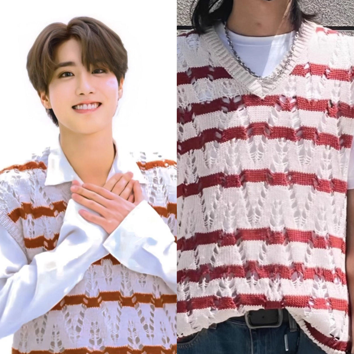 Jisung Red Striped Hollow Vest
