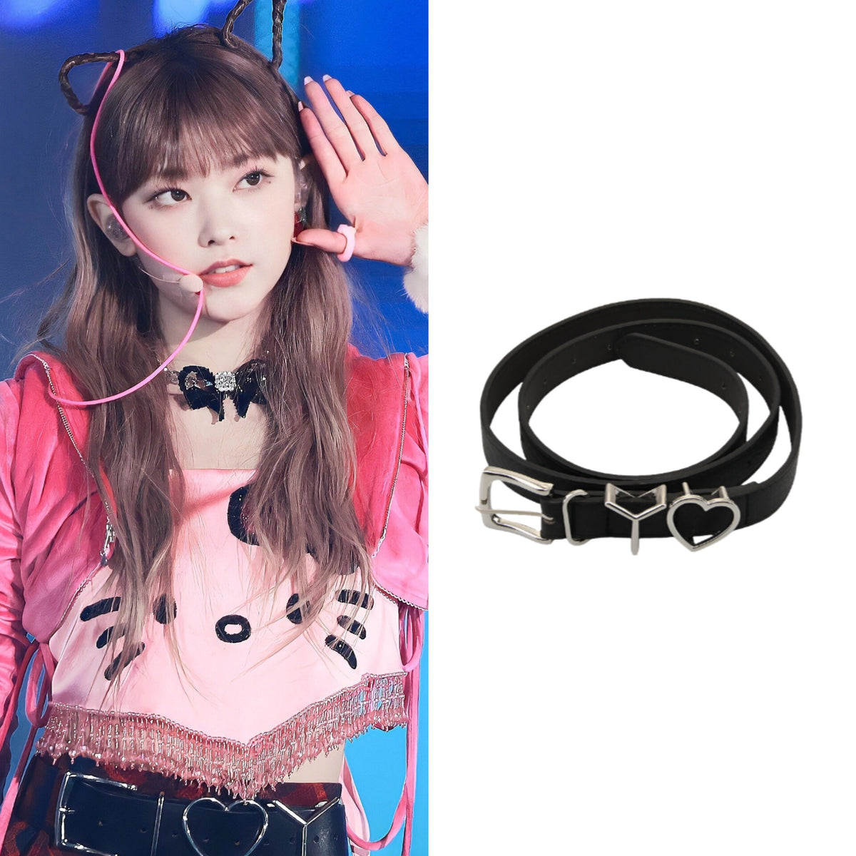 Haerin Noir Y-Heart Faux Leather Belt