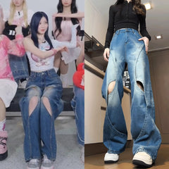 Blue Structured Cut-Out Denim Jeans | Asa – BabyMonster