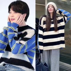 Black Blue Two Tone Striped Sweater | Jimin – BTS