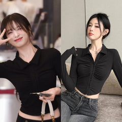Ahyeon Pleated Button-Up Cropped Shirt