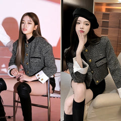Yujin Black Round Neck Tweed Jacket
