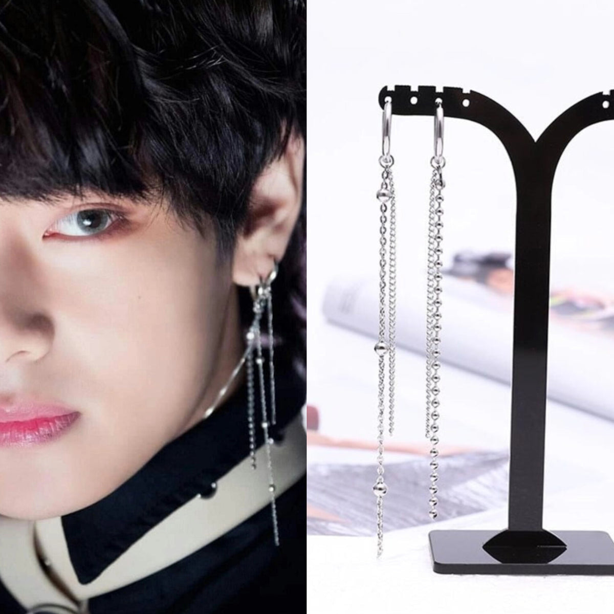 Taehyung Silver Linear Drop Earrings