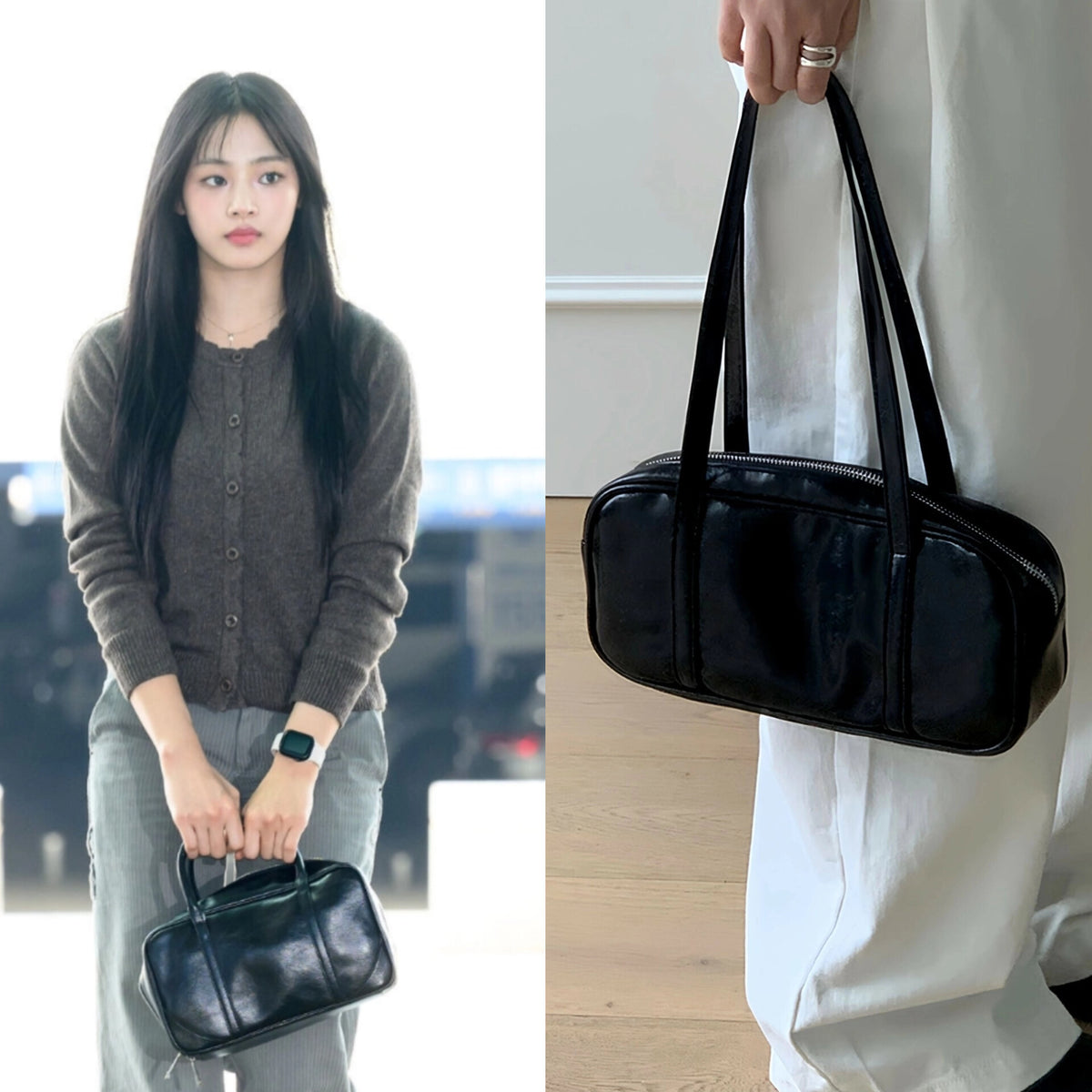 Minji Noir Faux Leather Shoulder Bag